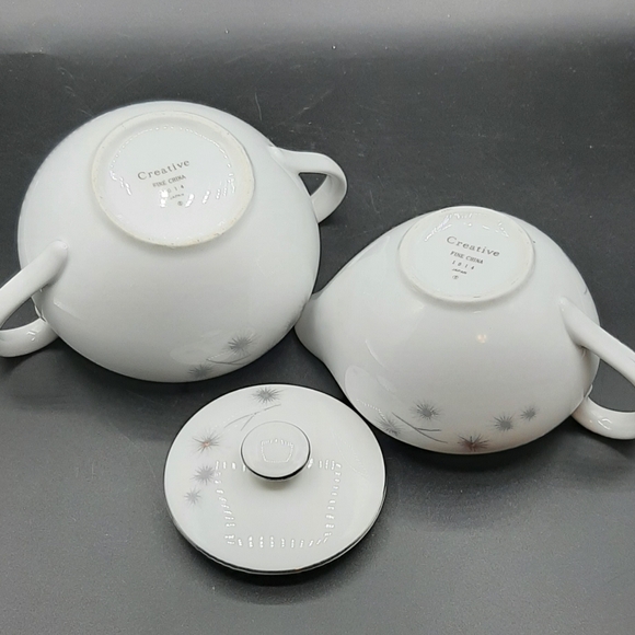 Creative Fine China Japan 1014 PLATINUM STARBURST Covered Sugar Bowl & Creamer - Picture 9 of 10